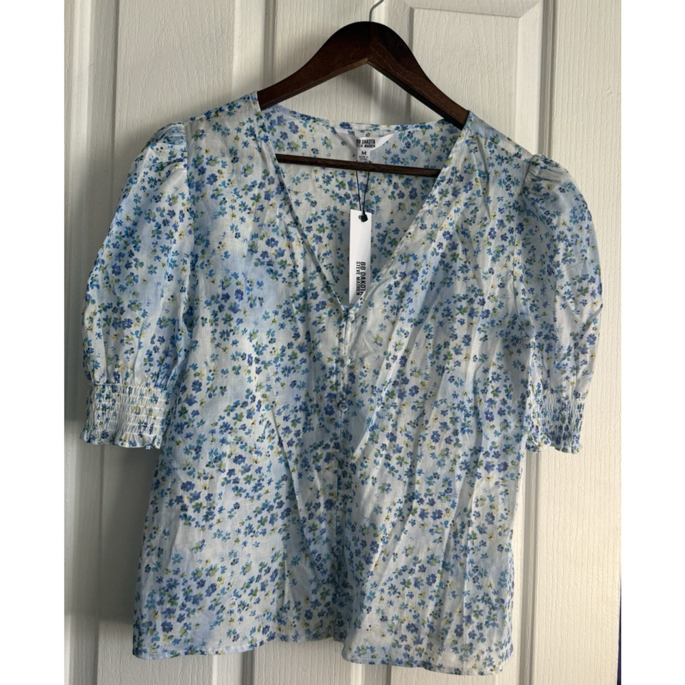 BB Dakota Steve Madden Floral Puff Sleeve Blouse Women’s Medium Blue NWT